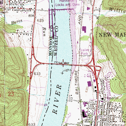 Topographic Map of Korean War Veterans' Memorial Bridge, WV