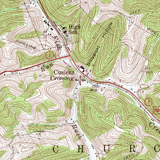 Topographic Map of Hundred Cover Bridge, WV