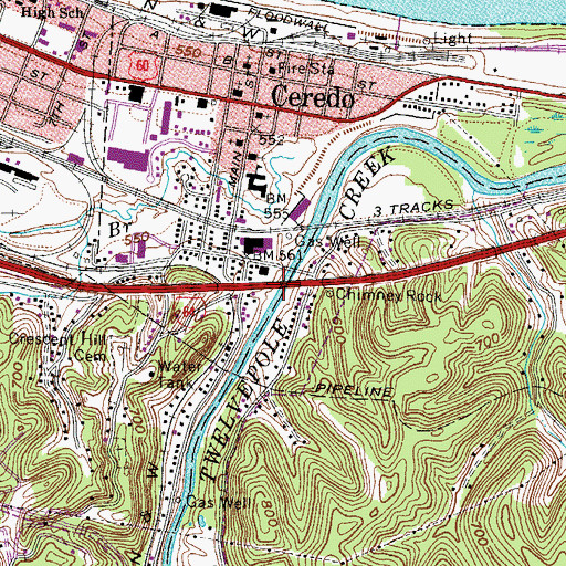 Topographic Map of Twelvepole Creek Bridge Eastbound, WV