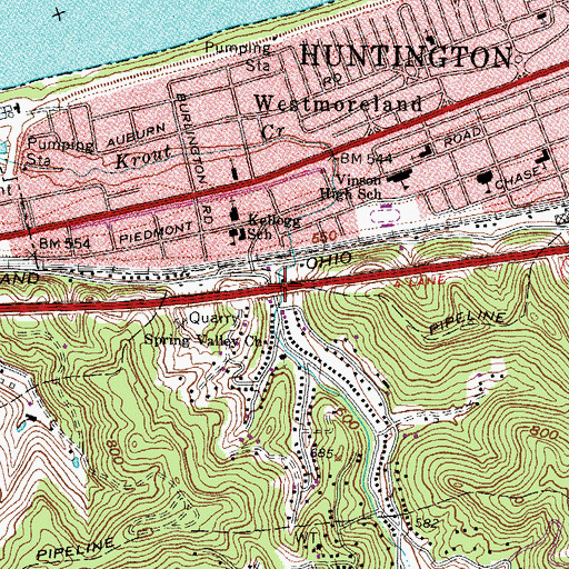 Topographic Map of Spring Valley Overpass East Bridge, WV