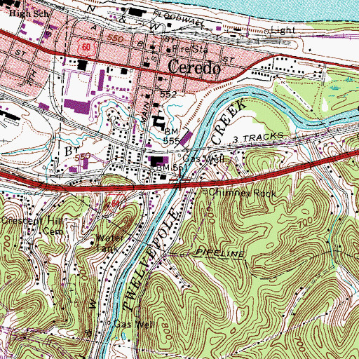 Topographic Map of Twelvepole Creek Bridge Westbound, WV