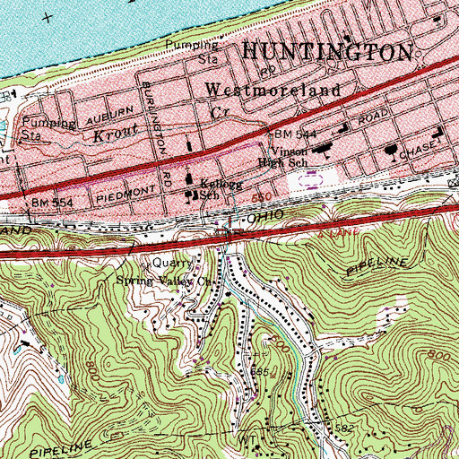 Topographic Map of Spring Valley Overpass West Bridge, WV