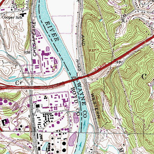 Topographic Map of Perry and Gentry Bridge Westbound Bridge, WV