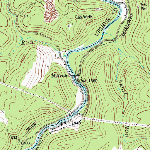 Topographic Map of Middle Fork River Trail Bridge, WV