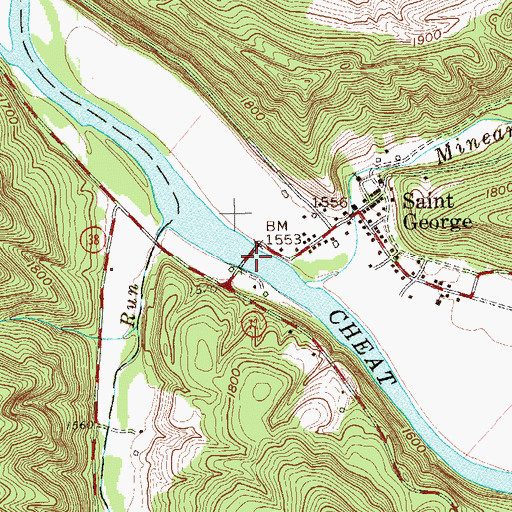 Topographic Map of Saint George Bridge, WV
