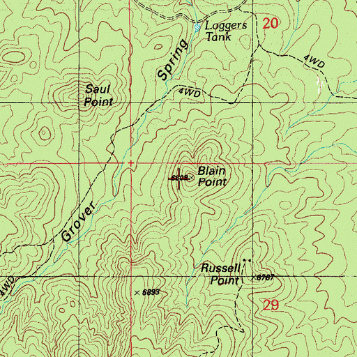 Topographic Map of Blain Point, AZ