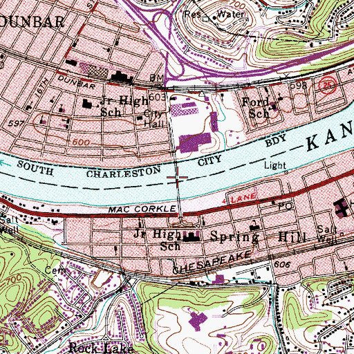 Topographic Map of Dunbar Toll Bridge, WV