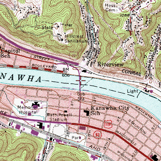 Topographic Map of 36th Street Bridge, WV