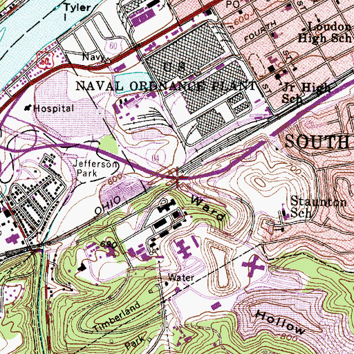 Topographic Map of I-64 Kanawha Turnpike Overpass, WV