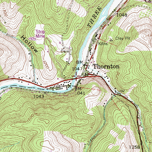 Topographic Map of Thornton Bridge, WV