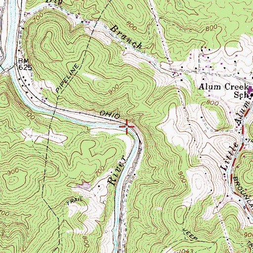 Topographic Map of Big Coal River Bridge, WV