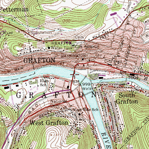 Topographic Map of Saint Marys Street Bridge, WV