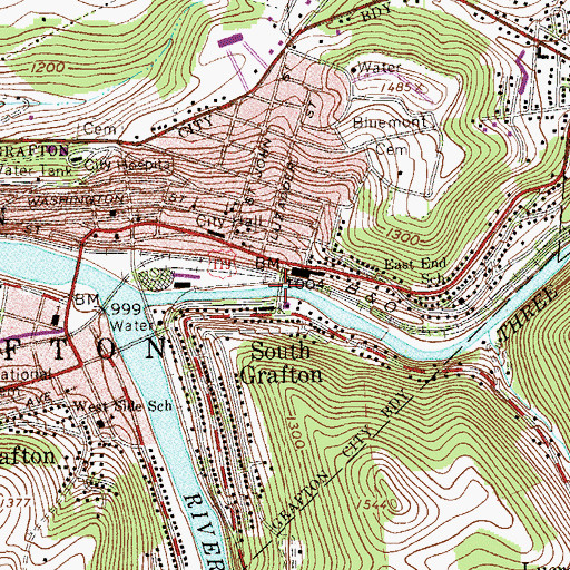 Topographic Map of Bridge Street Bridge, WV