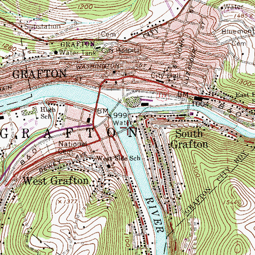 Topographic Map of Southside Bridge, WV