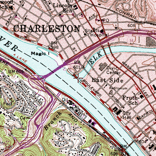Topographic Map of Kanawha Boulevard Bridge, WV