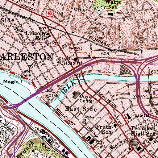 Topographic Map of Lee Street Bridge, WV