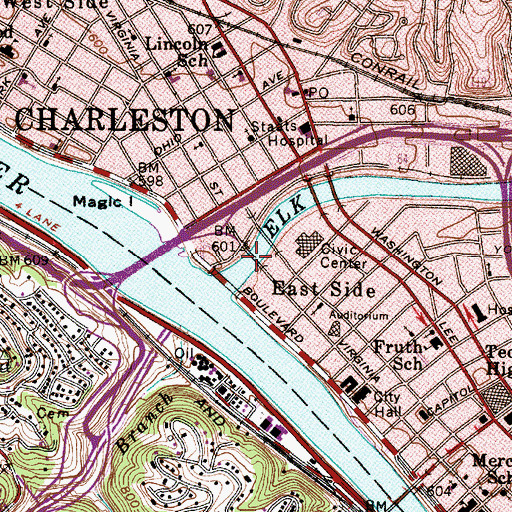 Topographic Map of Virginia Street Bridge, WV