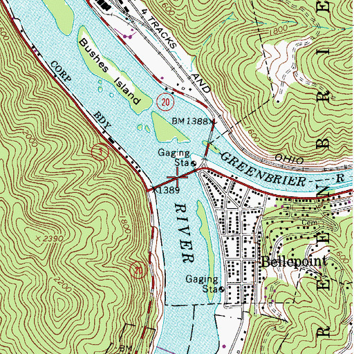 Topographic Map of Veterans Memorial Bridge, WV