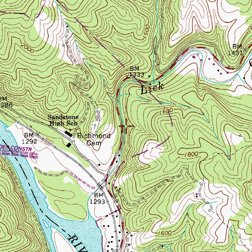 Topographic Map of Lick Creek Bridge, WV