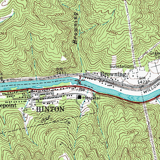 Topographic Map of Wiggins Bridge, WV