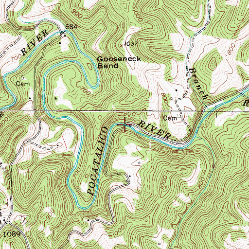 Topographic Map of Pocatalico River Road Truss Bridge, WV