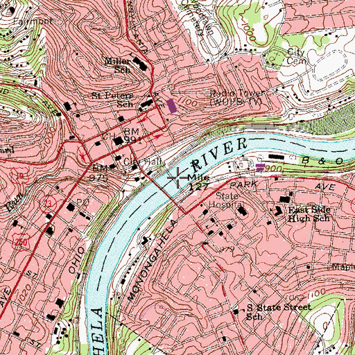 Topographic Map of Everest Drive Bridge (historical), WV