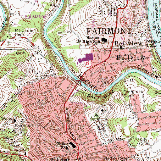 Topographic Map of Johnnie Johns Bridge, WV