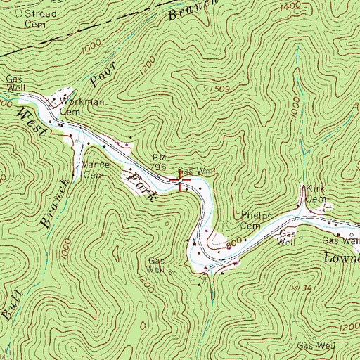 Topographic Map of South Bull Bridge, WV