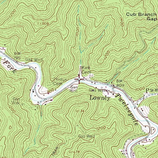 Topographic Map of Lowney Singing Bridge, WV