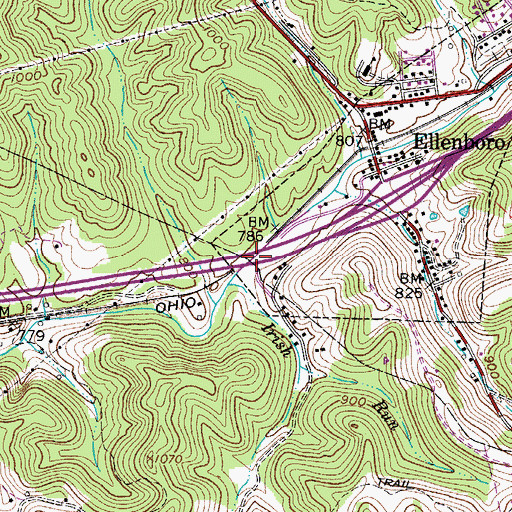 Topographic Map of Hushers Run Girder Bridge, WV