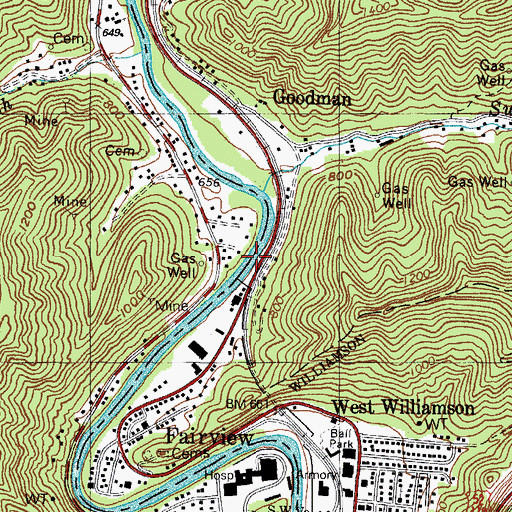 Topographic Map of Thomas H Farley Bridge, WV