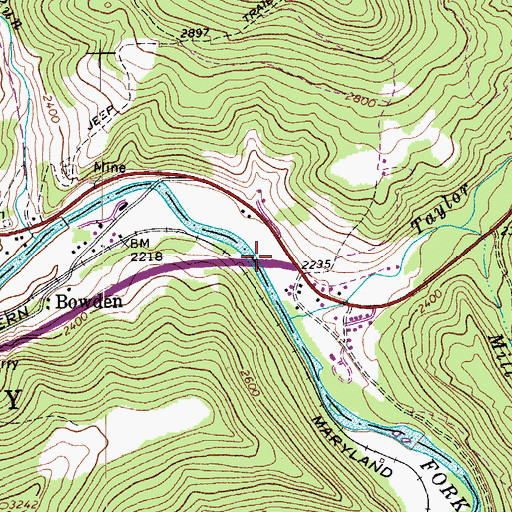 Topographic Map of Shavers Fork Bridge, WV