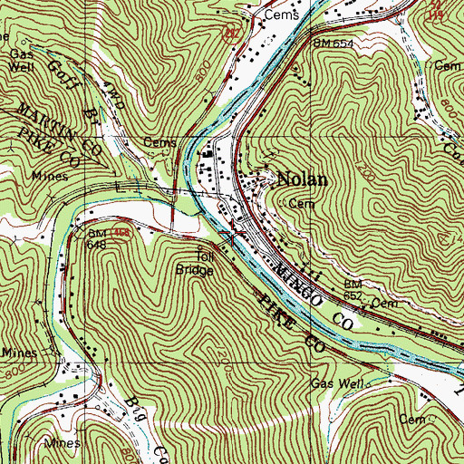 Topographic Map of Nolan Toll Bridge, WV