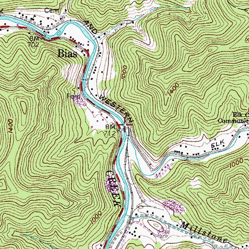 Topographic Map of Rush T White Memorial Bridge, WV