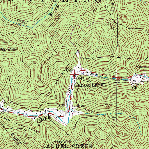 Topographic Map of Upper Canterbury Bridge, WV