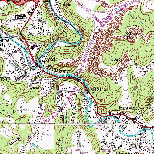 Topographic Map of Beaver Creek Bridge, WV