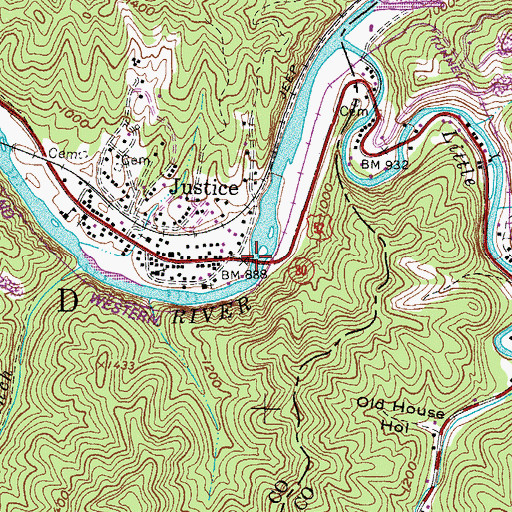 Topographic Map of Randy Ellis and Billy Lester Bridge, WV