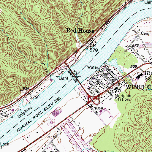 Topographic Map of Winfield Bridge, WV
