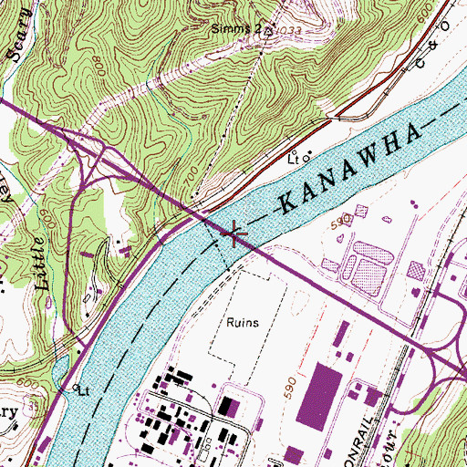 Topographic Map of Donald Leg Memorial Bridge, WV