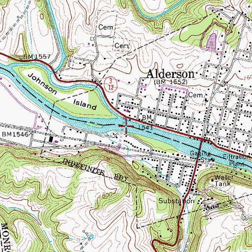 Topographic Map of Alderson Bridge, WV