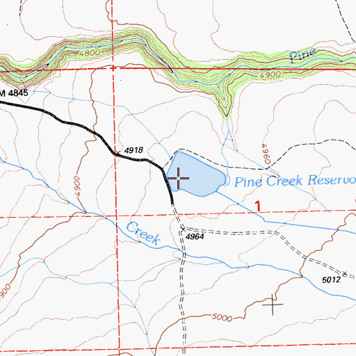 Topographic Map of Pine Creek Reservoir, CA