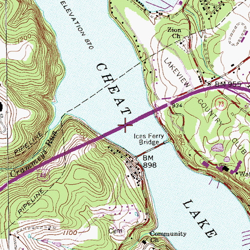 Topographic Map of Cheat Lake Bridge, WV