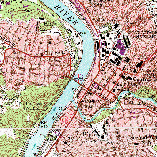 Topographic Map of Lower Pleasant Street Bridge, WV