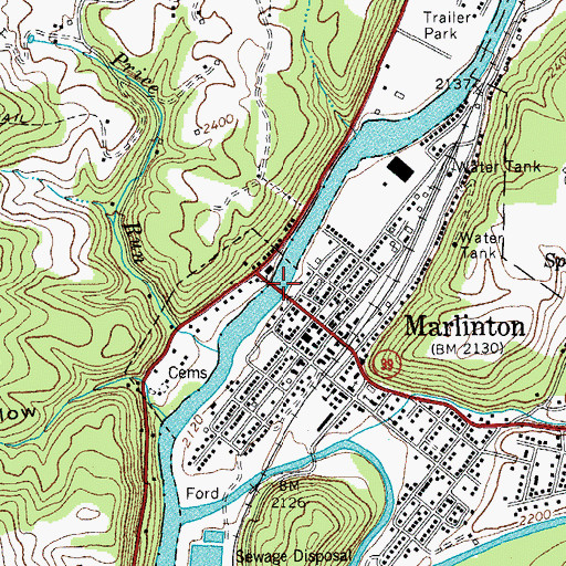 Topographic Map of Marlinton City Bridge, WV