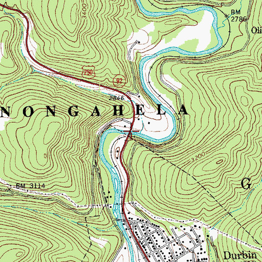 Topographic Map of Mabel Burner Memorial Bridge, WV