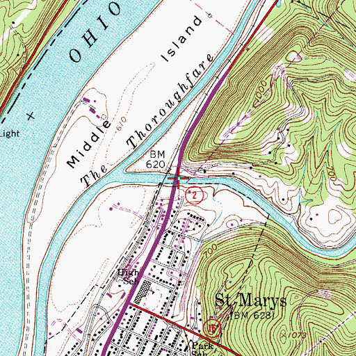 Topographic Map of Middle Island Creek Bridge, WV