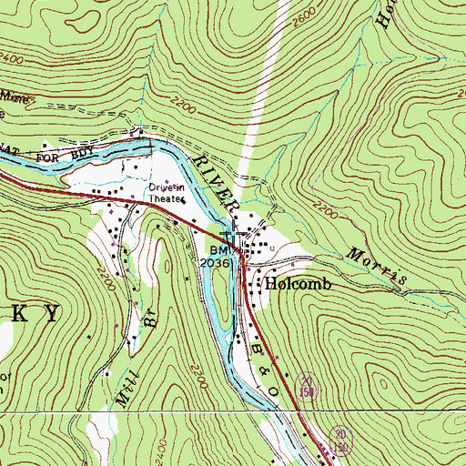 Topographic Map of Holcomb Bridge, WV