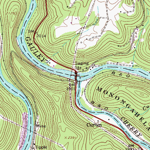 Topographic Map of Curtin Bridge, WV