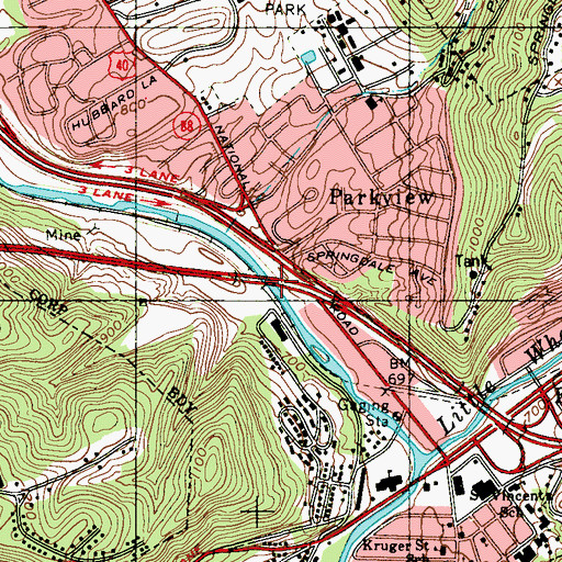 Topographic Map of Elm Grove 470 Bridge, WV