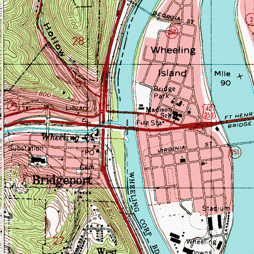 Topographic Map of Back Channel Bridge, WV